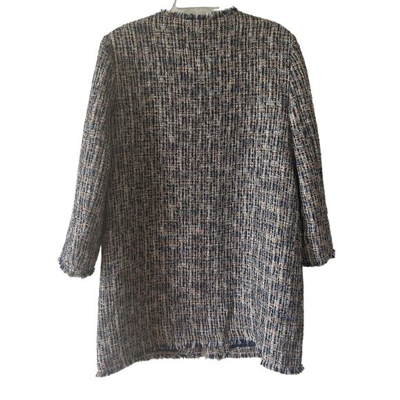 J. McLaughlin Navy Blue and Gold Tweed Fringed Walden Coat Size XL - Picture 5 of 5
